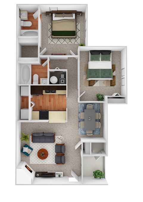 B1 - Cottonwood Floor Plan at Riverset Apartments, Memphis, TN, 38103